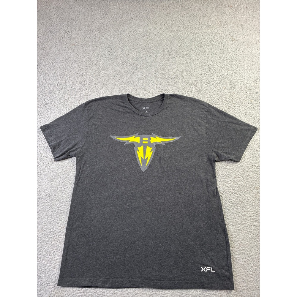 XFL San Antonio Brahmas Mens XL Gray Yellow Bull T-Shirt Short Sleeve Football